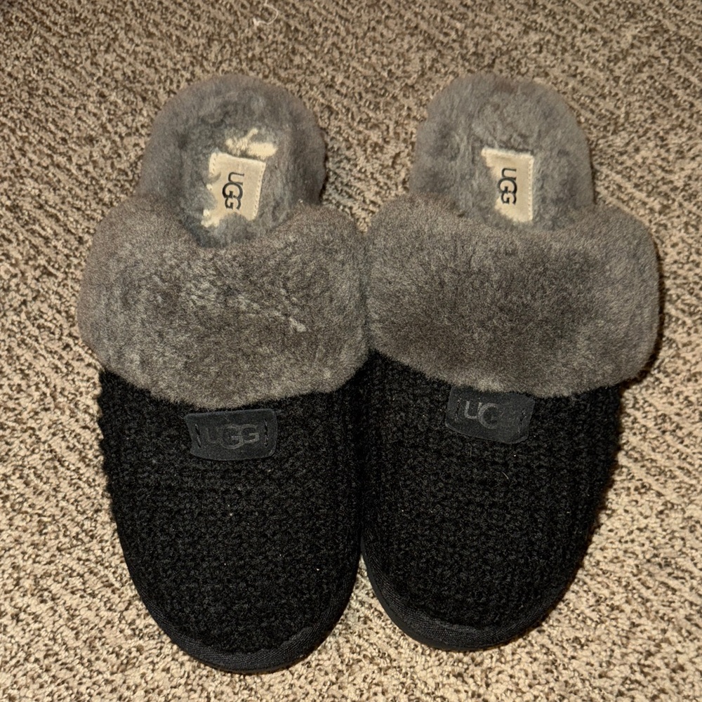 UGG Charcoal and Black Knit Slippers